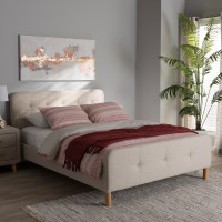 Baxton Studio CF8815-Light Beige-Full Samson Mid-Century Light Beige Fabric Upholstered Full Size Platform Bed